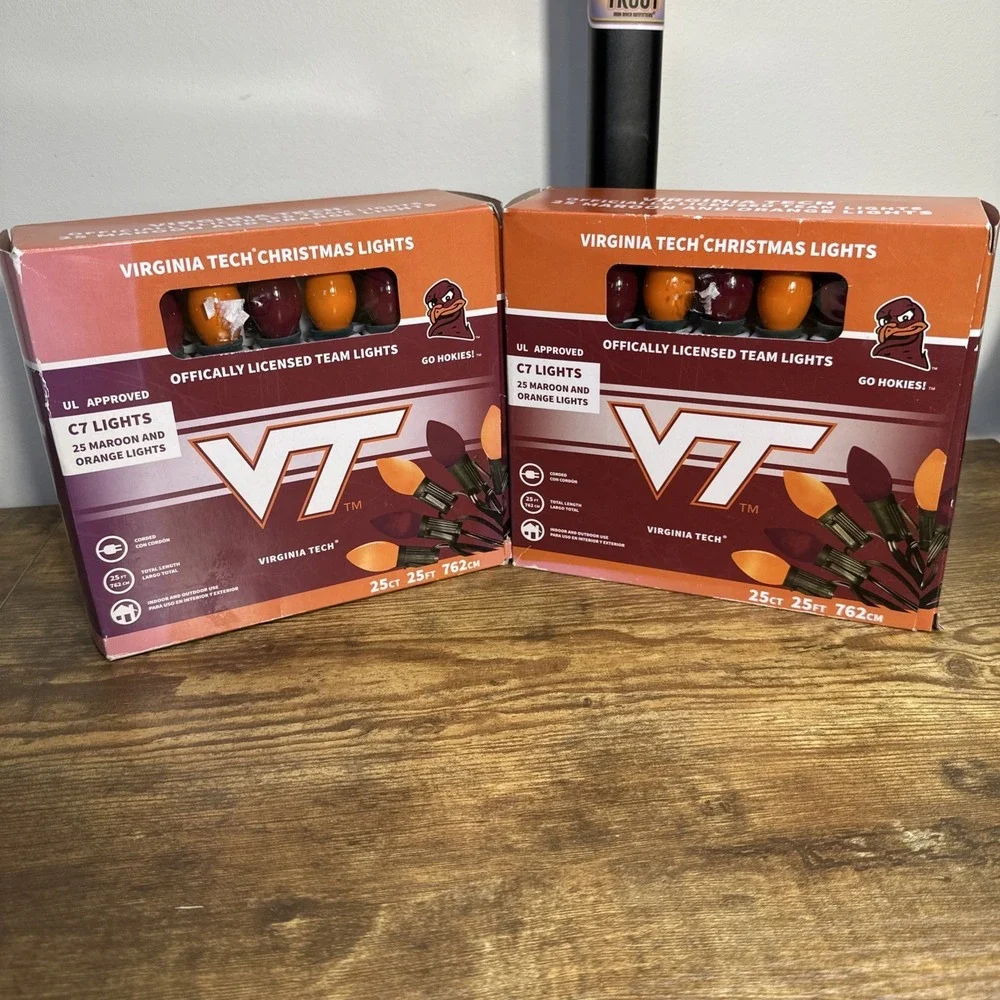 Virginia Tech Christmas Lights C7 Lights 25 Ct Hokies VT Set Of 2 50 Lights WORK